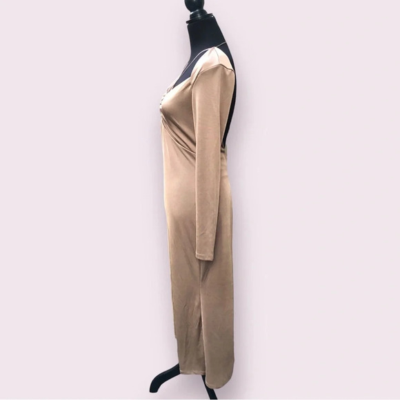 Jason Wu Engracia Long Sleeve Backless Plunge Midi Dress Tan Size Medium Sexy - Picture 5 of 14